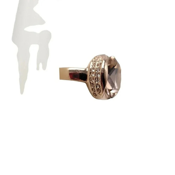 18kt Gold Plated Marked Pink Clear Glass Rhinestone Statement Ring Size 7.5 - Picture 2 of 6